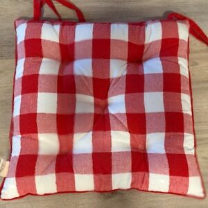 Red & White Check Cotton Chair Pad Seat Cushion with Ties